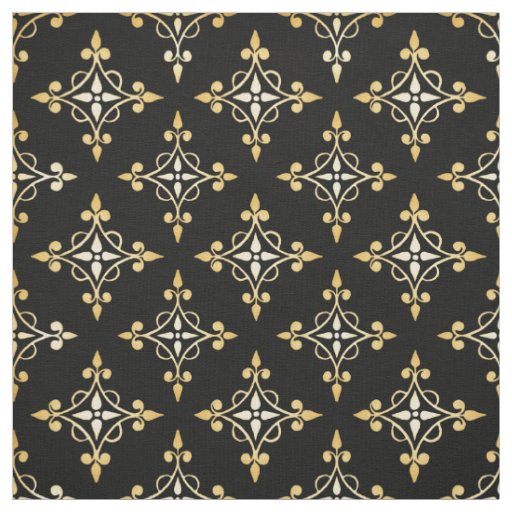 Luxury Black and Gold Quatre Floral Damask Fabric