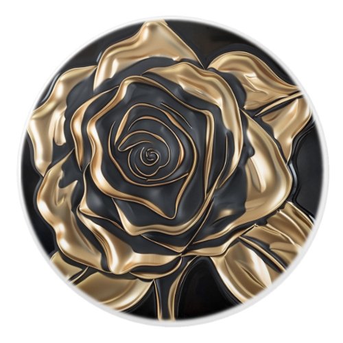 Luxury Black and Gold Rose Ceramic Knob