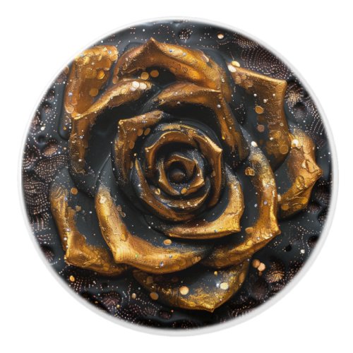 Luxury Black and Gold Rose Ceramic Knob