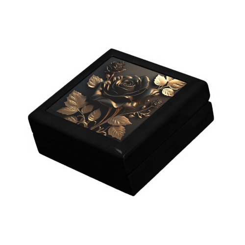 Luxury Black and Gold Rose Wooden Jewelry box