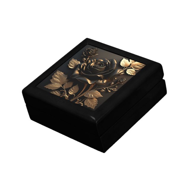 Luxury Black and Gold Rose Wooden Jewelry box (Side)