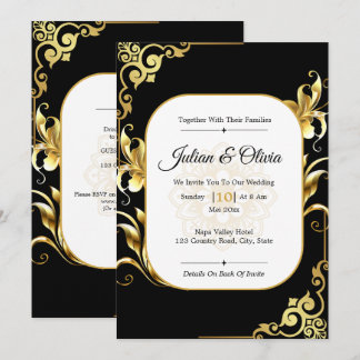 Luxury Black and Gold Royal Wedding Invitation