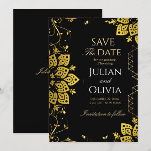 Luxury Black and Gold Save the Date Card