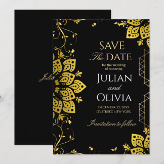 Luxury Black and Gold Save the Date Card