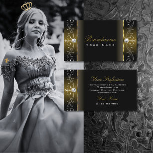 Luxury Black and Gold Squiggled Jewels Ornamental Business Card