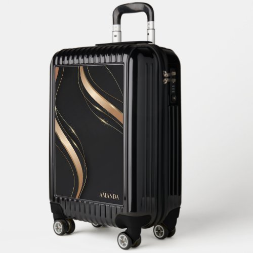 Luxury black and gold swirls monogram luggage