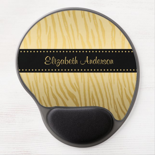 Luxury Black and Gold Tiger Stripes With Name Gel Mouse Pad (Front)