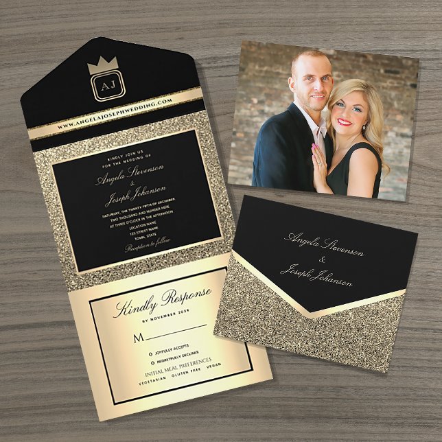 Luxury Black and Gold Wedding All In One Invitation (Creator Uploaded)