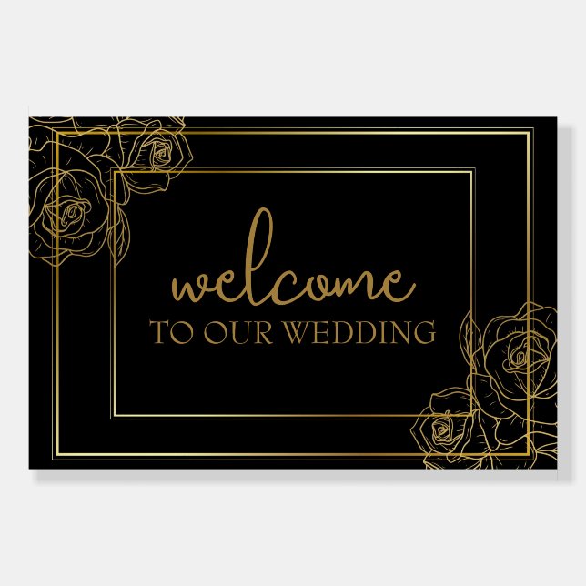 Luxury Black and Gold Wedding Welcome Sign (Front)