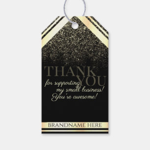 Luxury Black and Gold with Glitter Rain Thank You Gift Tags