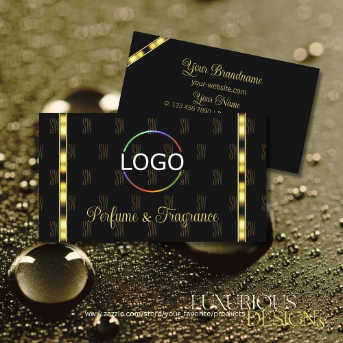 Luxury Black and Gold with Logo Patterned Letters Business Card