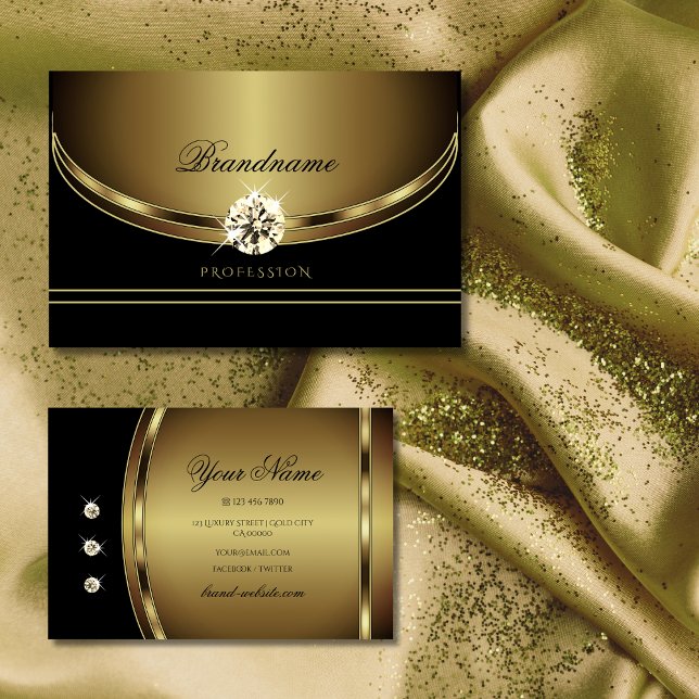 Luxury Black and Gold with Sparkling Rhinestones Business Card (Creator Uploaded)