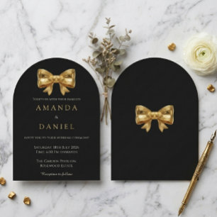 Luxury Black and Golden Bow Old Money Wedding Invitation