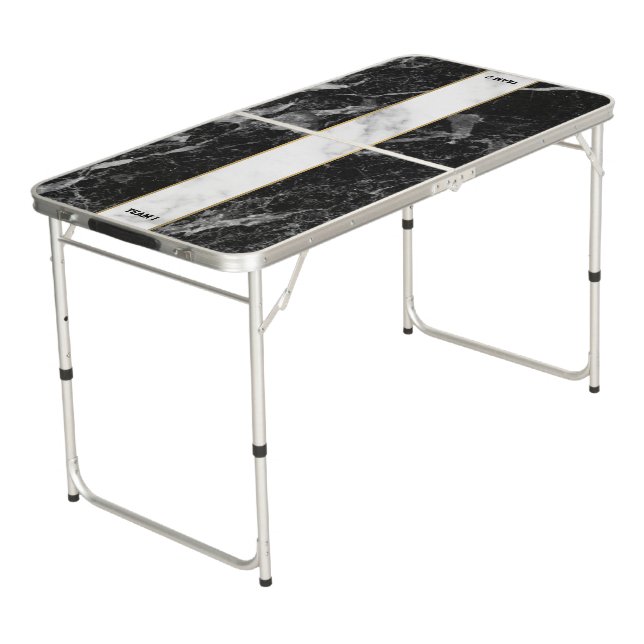 Luxury black and gray marble, monogram beer pong table (Angled)