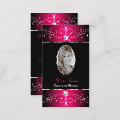Luxury Black and Pink Ornate Ornaments with Photo Business Card