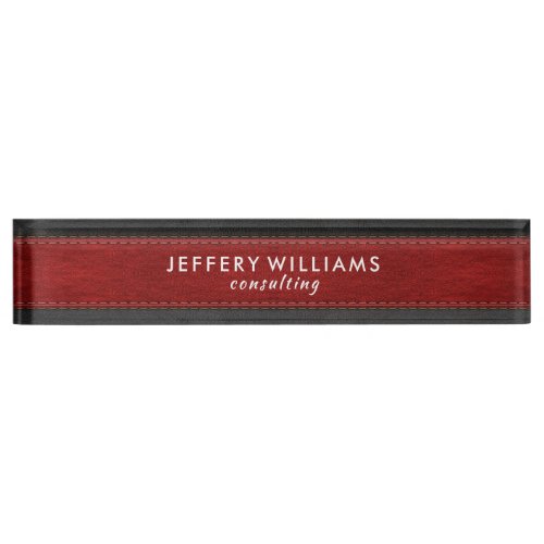 Luxury black and red vintage leather desk name plate