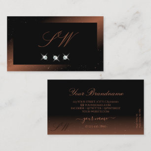 Luxury Black and Reddish Sparkling Jewels Monogram Business Card