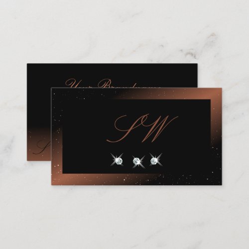 Luxury Black and Reddish Sparkling Jewels Monogram Business Card