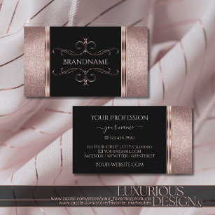 Luxury Black and Rose Gold Glitter Ornate Ornament Business Card