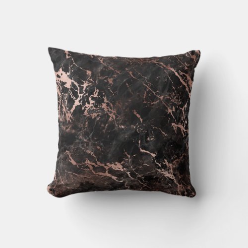 Luxury Black and Rose Gold Marble Throw Pillow