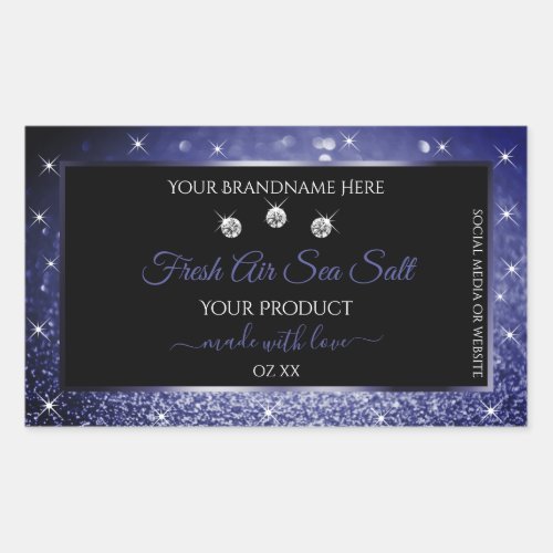 Luxury Black and Royal Blue Glitter Product Labels