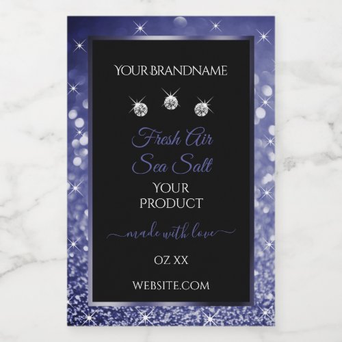 Luxury Black and Royal Blue Glitter Product Labels