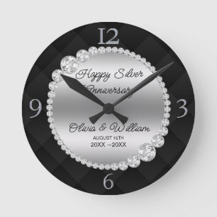 Luxury Black And Silver Diamonds Round Clock