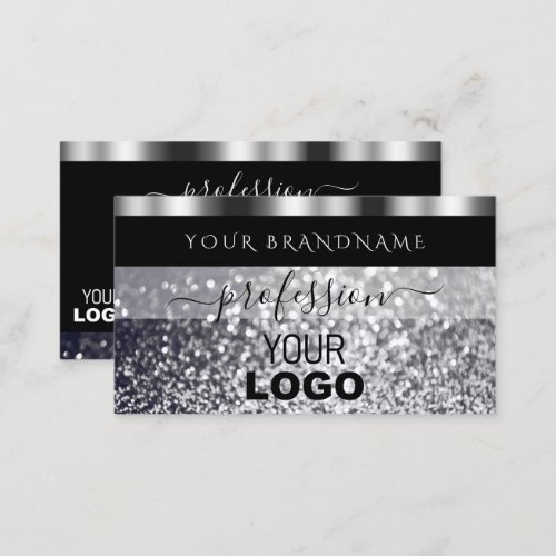 Luxury Black and Silver Sparkling Glitter Add Logo Business Card
