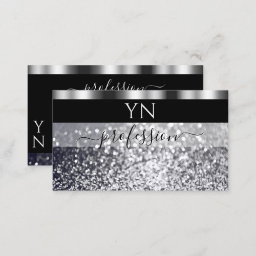 Luxury Black and Silver Sparkling Glitter Monogram Business Card
