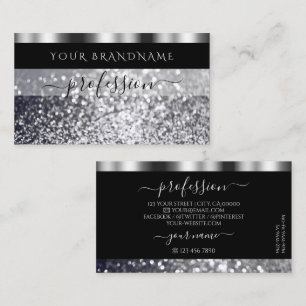 Luxury Black and Silver Sparkling Glitter Shimmery Business Card
