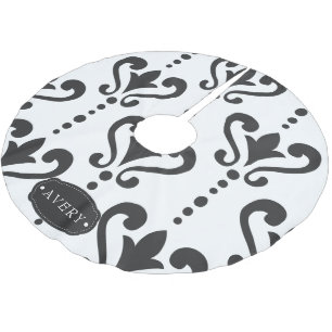 Luxury Black and White Damask Brushed Polyester Tree Skirt