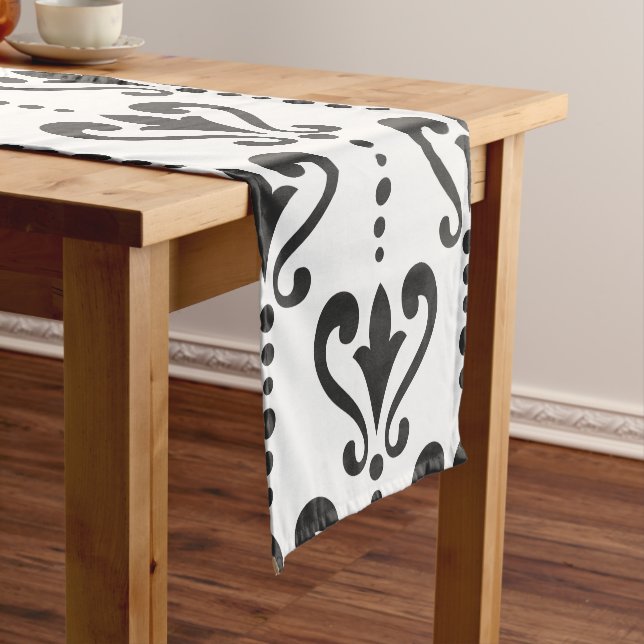 Luxury Black and White damask Short Table Runner (In Situ)