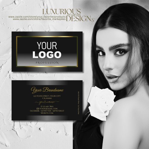 Luxury Black and White Gradient Gold Frame Logo Business Card