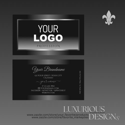 Luxury Black and White Gradient Silver Frame Logo Business Card