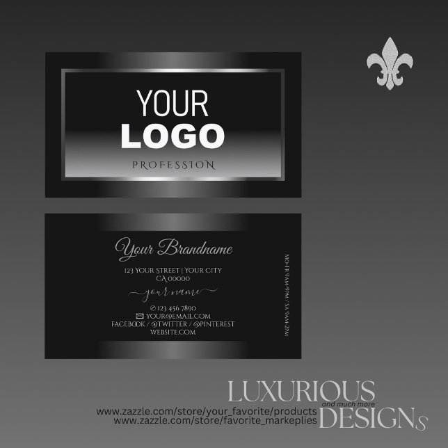 Luxury Black and White Gradient Silver Frame Logo Business Card (Creator Uploaded)