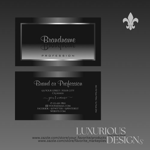 Luxury Black and White Gradient Silver Glam Frame Business Card