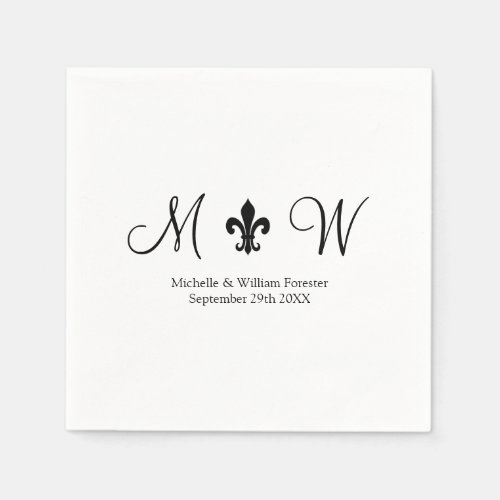 Luxury black and white monogram wedding napkins