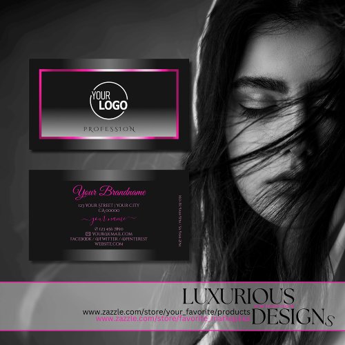 Luxury Black and White Ombre Pink Frame Logo Business Card