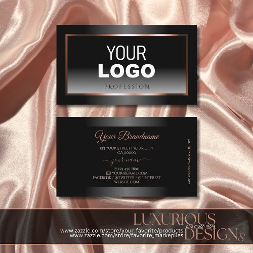Luxury Black and White Ombre Rose Gold Frame Logo Business Card