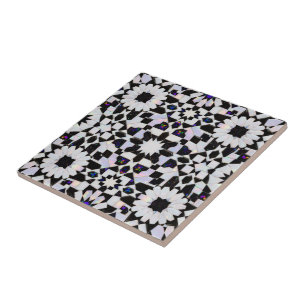 Luxury Black and White Opal Moroccan Zellij Star Ceramic Tile