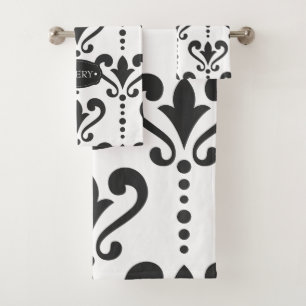 Luxury Black and White Personalized Bath Towel Set
