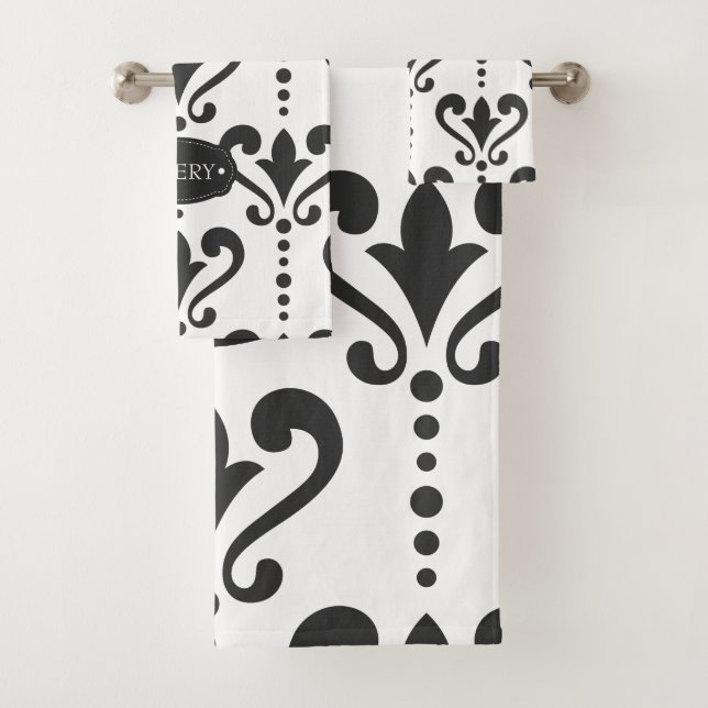 Luxury Black and White Personalized Bath Towel Set (Insitu)