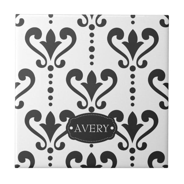 Luxury Black and White Personalized Ceramic Tile (Front)