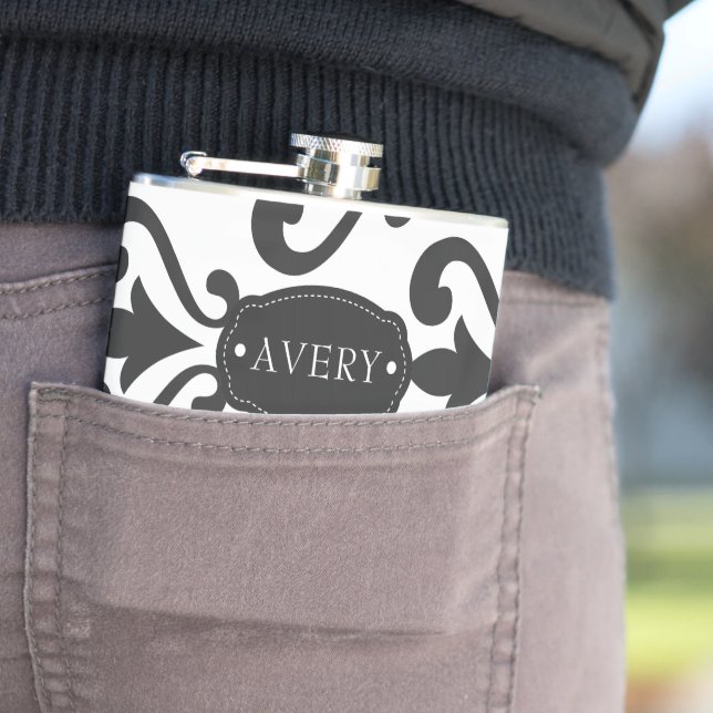 Luxury Black and White Personalized Flask (In Situ)