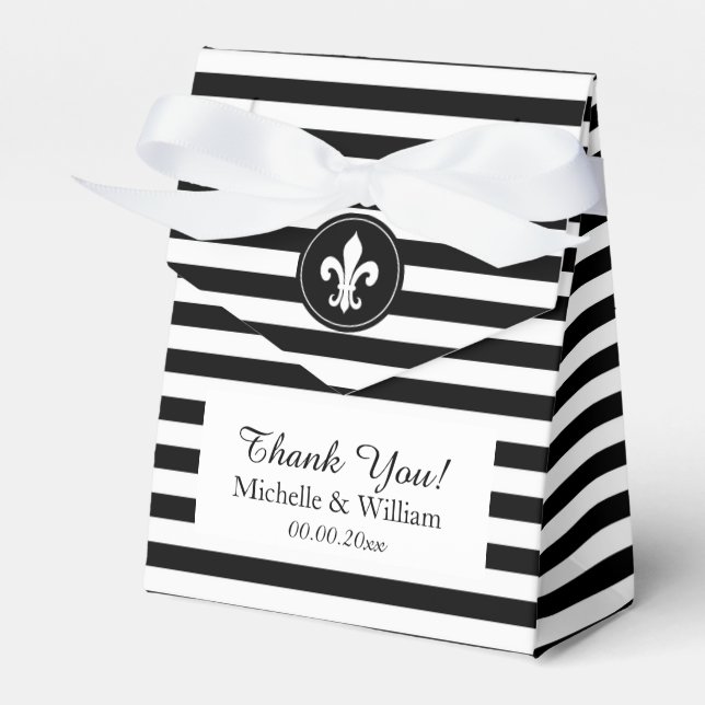 Luxury black and white striped wedding favor box (Front Side)