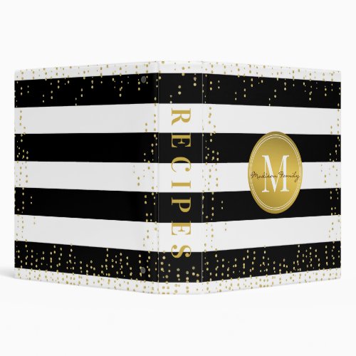 Luxury Black and White stripes with gold confetti 3 Ring Binder