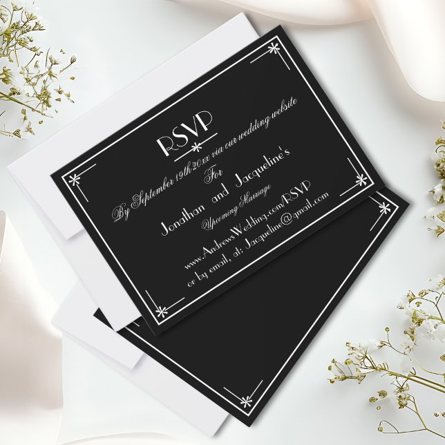 Luxury Black And White Wedding Website RSVP Card (Luxury Black And White Wedding Website RSVP Card.)