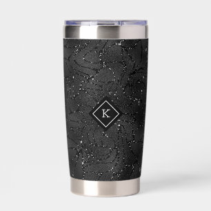 Luxury Black Background White Sparkles Monogram Insulated Tumbler