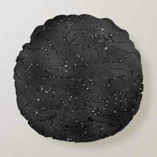 Luxury black background with a sparkling pattern round pillow