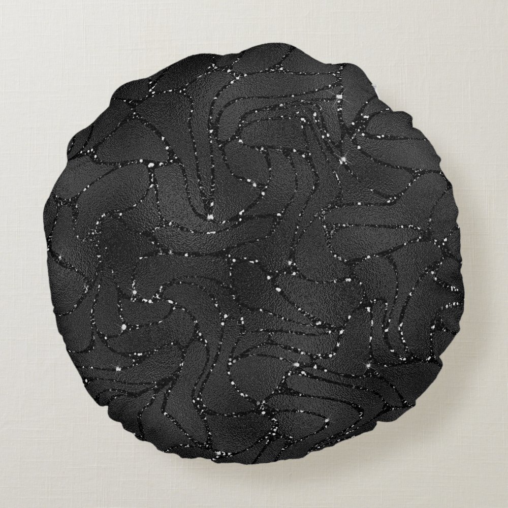 Disover Luxury black background with a sparkling pattern round pillow